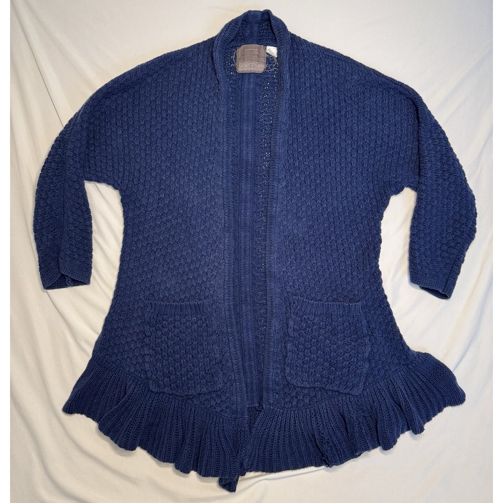 Anthropologie Guinevere Ruffle Cardigan Navy Blue Bohemian Womens Size‎ Large